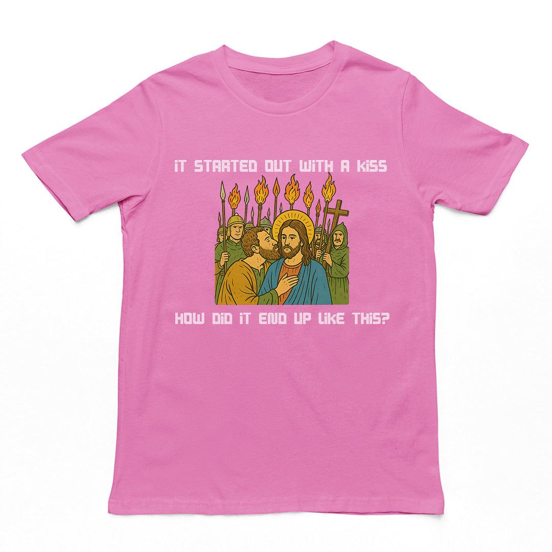 It was only a kiss How did it end up like this Jesus & Judas T-Shirt - Orbital Clothing