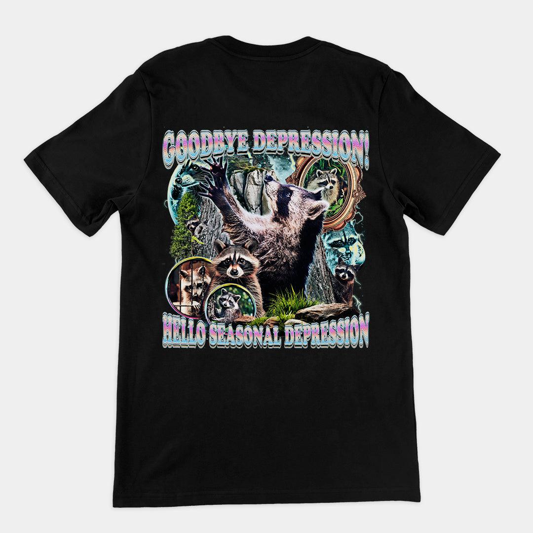 Goodbye Depression! Hello Seasonal Depression t-shirt (backprint) - Orbital Clothing