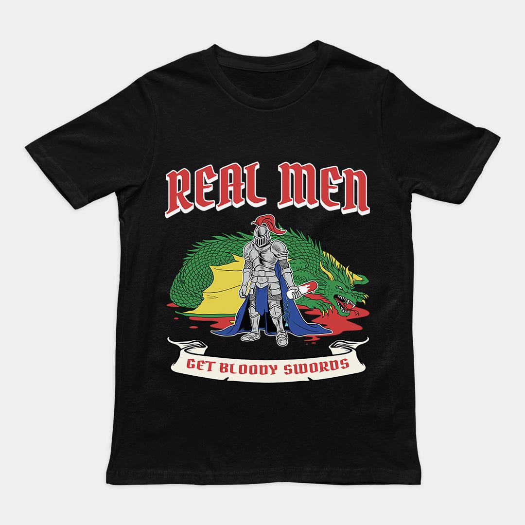 Real Men Get Bloody Swords T-Shirt - Orbital Clothing