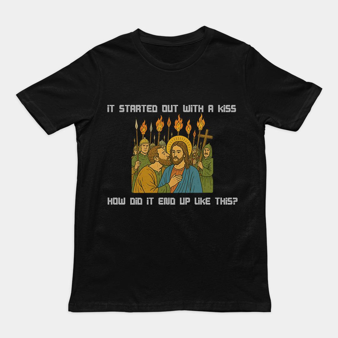 It was only a kiss How did it end up like this Jesus & Judas T-Shirt - Orbital Clothing