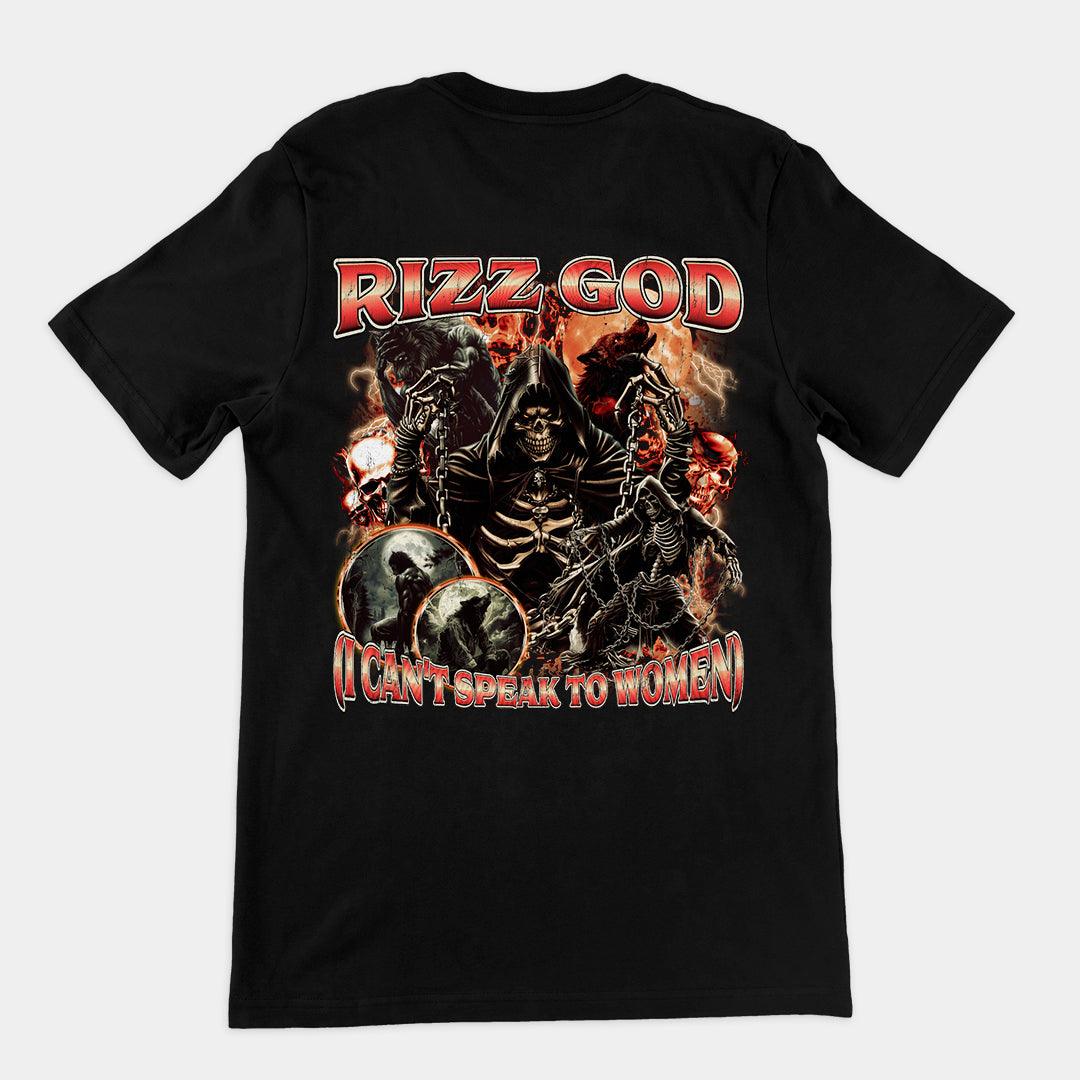 Rizz God (I Can't Speak to Women) t-shirt (backprint) - Orbital Clothing