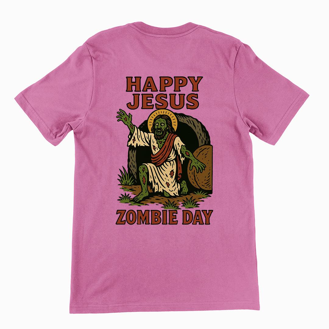 Happy Jesus Zombie Day T-Shirt (backprint) - Orbital Clothing