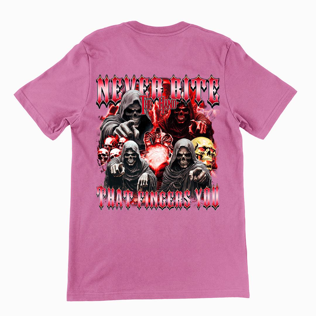 Never Bite the Hand that Fingers You T-Shirt (backprint) - Orbital Clothing