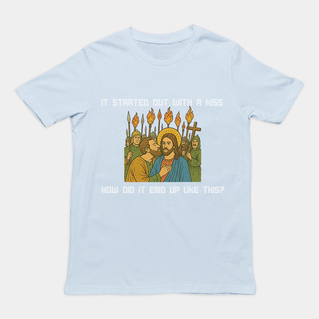 It was only a kiss How did it end up like this Jesus & Judas T-Shirt - Orbital Clothing