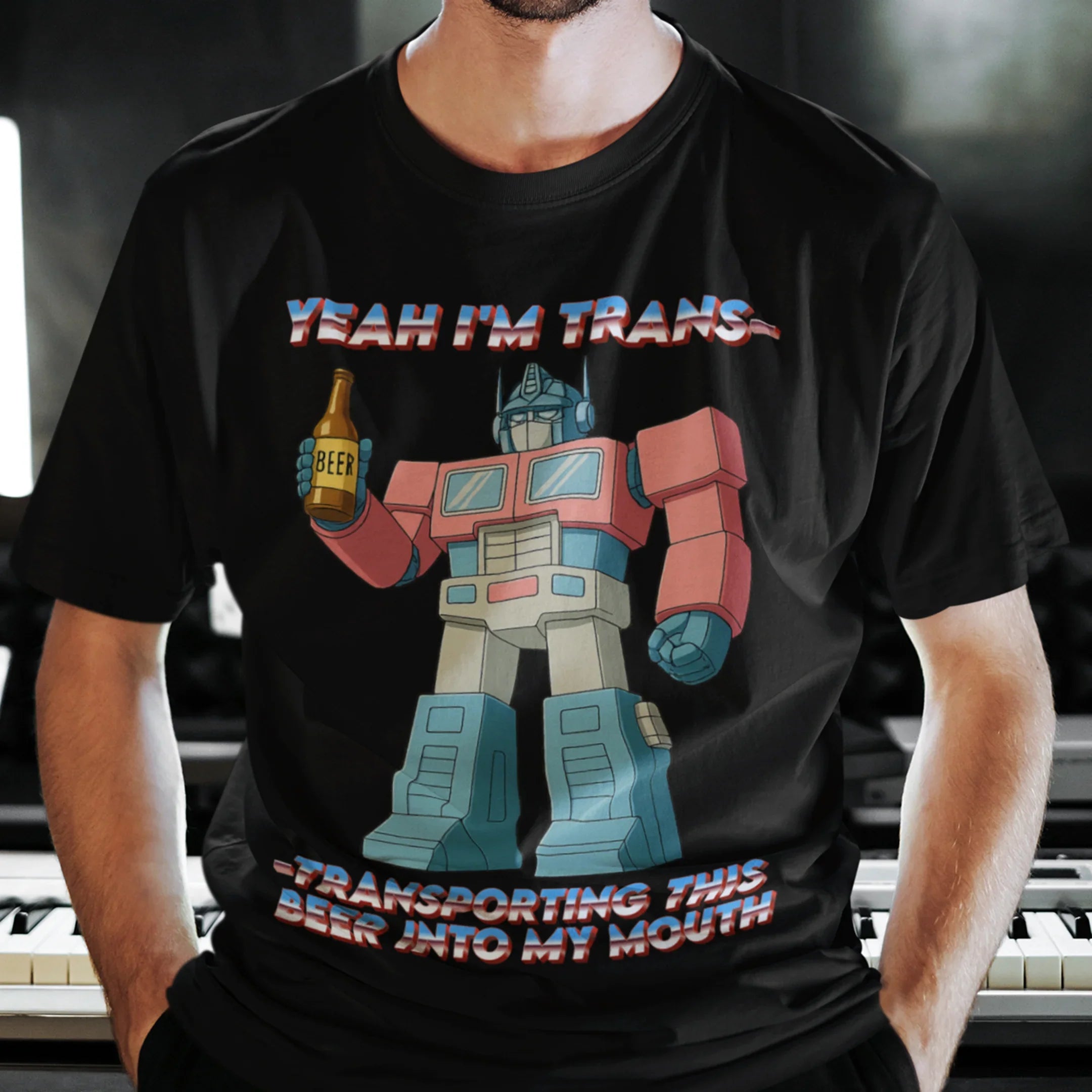 Yeah I'm trans- transporting this beer into my mouth T-Shirt - Orbital Clothing