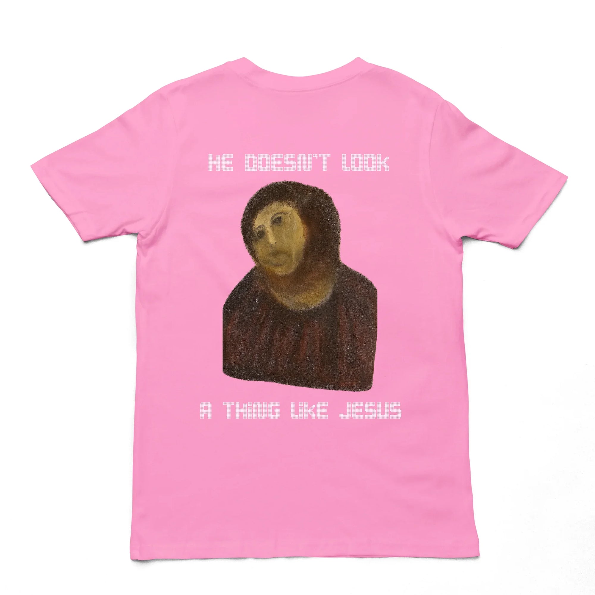 He doesn't look a thing like Jesus T-Shirt (backprint) - Orbital Clothing