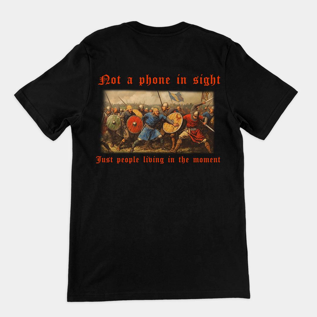 Not a phone in sight just people living in the moment T-Shirt (backprint) - Orbital Clothing
