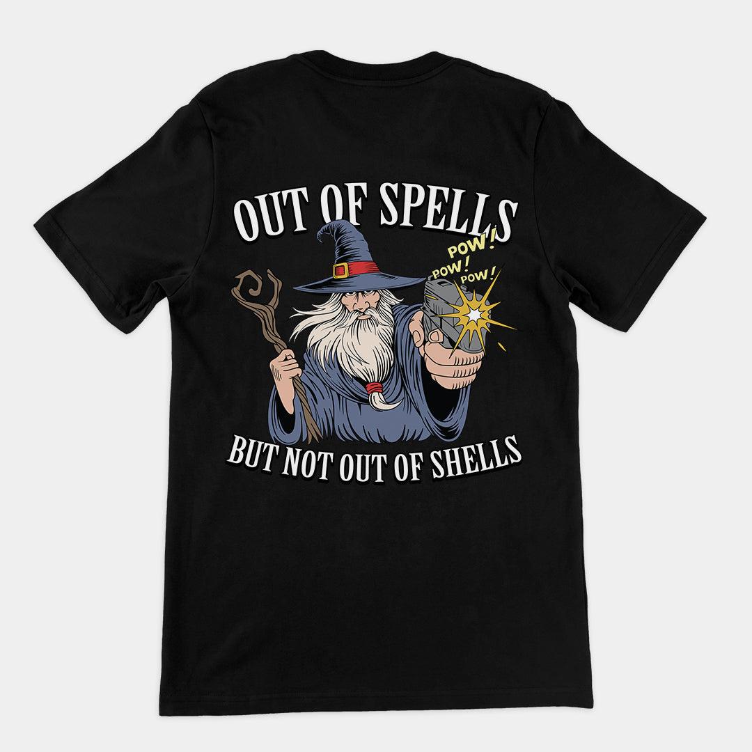 Out of Spells but Not Out of Shells T-Shirt (backprint) - Orbital Clothing