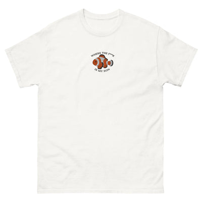 Embroidered funny “Where the f**k is my son” parenting humour on a premium funny t-shirt – Orbital Clothing