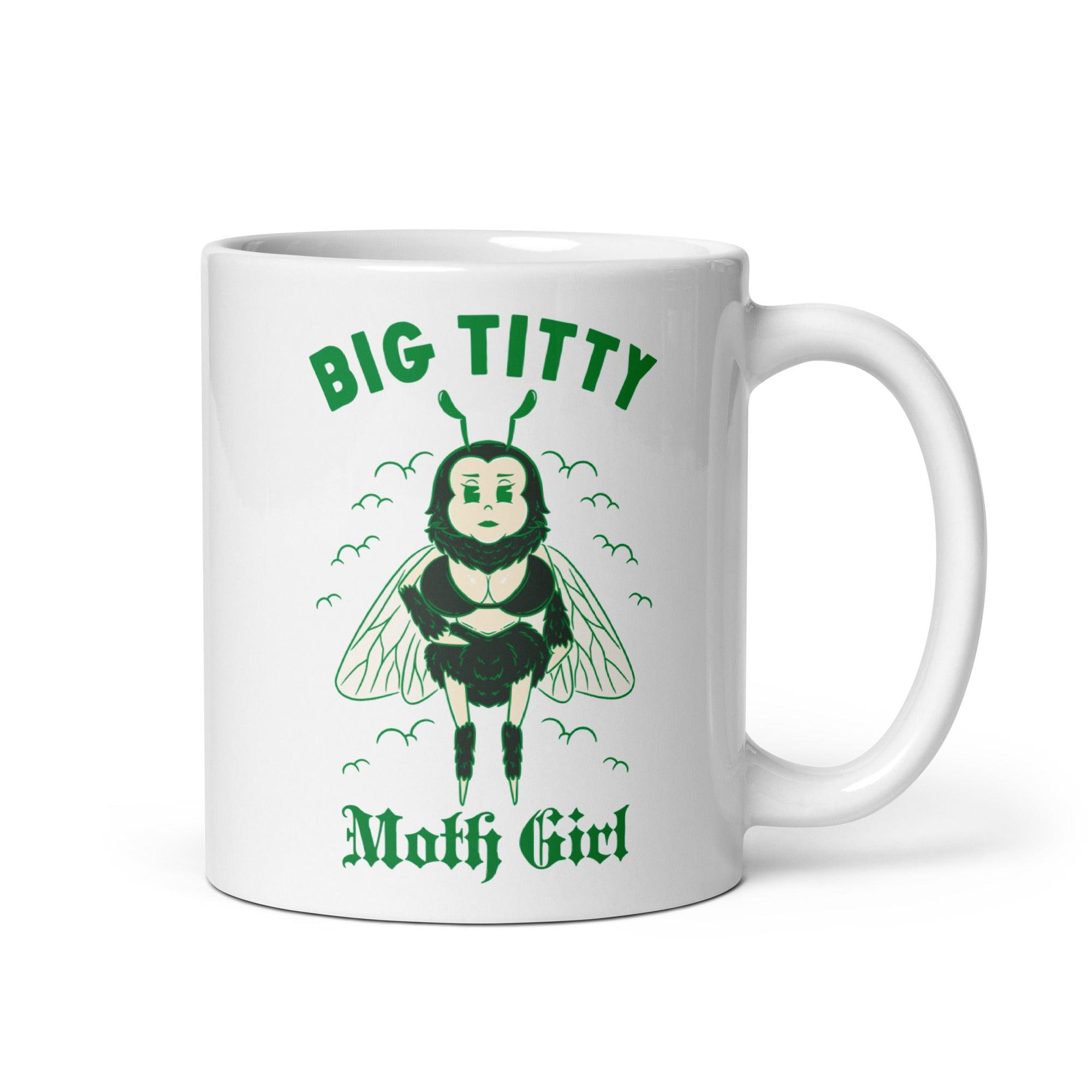 Big Titty Moth Girl White glossy mug - Orbital Clothing
