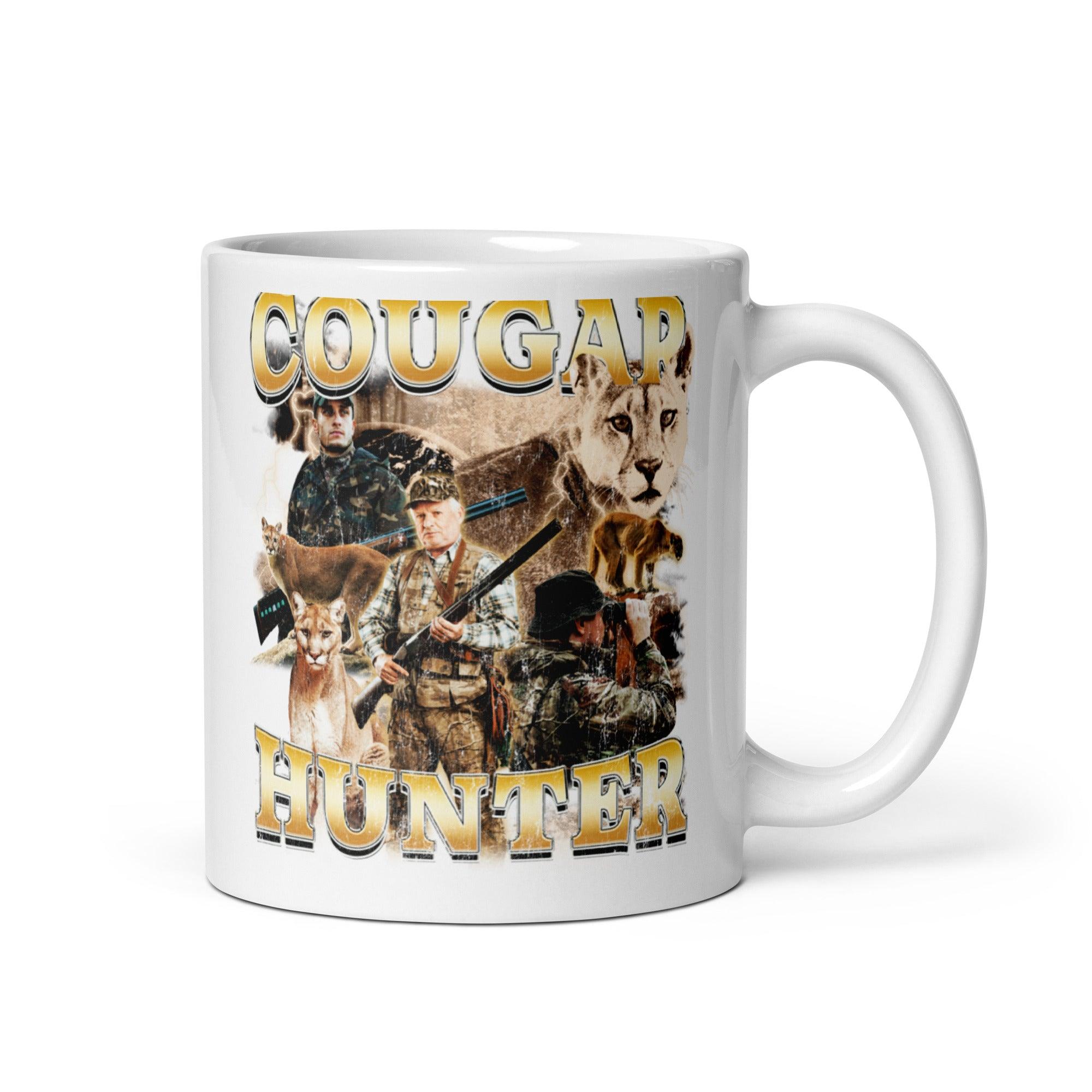 Cougar Hunter White glossy mug - Orbital Clothing