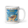 Schenken Sie uns heute unsere täglichen Medikamente, weiße, glänzende Tasse