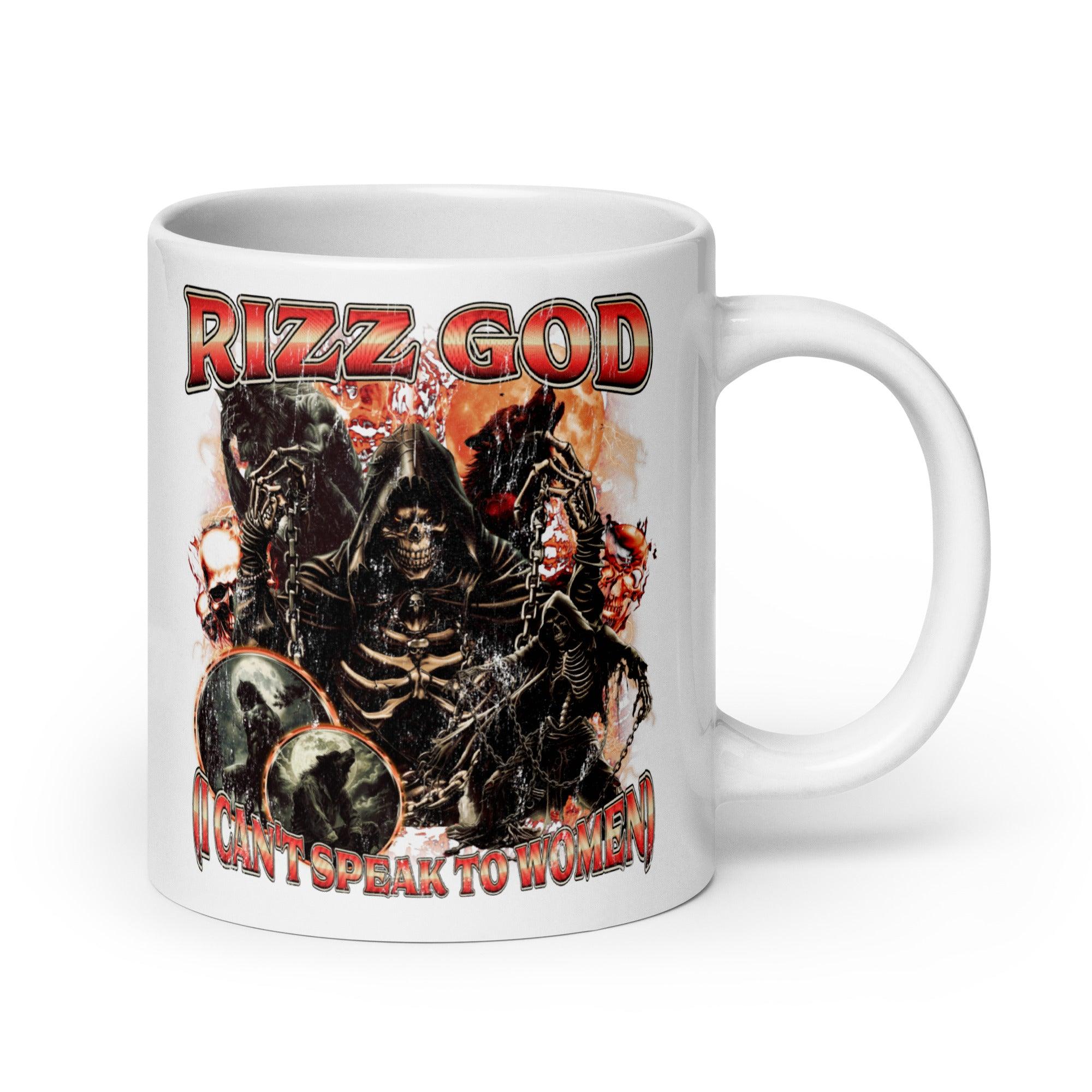 Rizz God I can't speak to women White glossy mug - Orbital Clothing