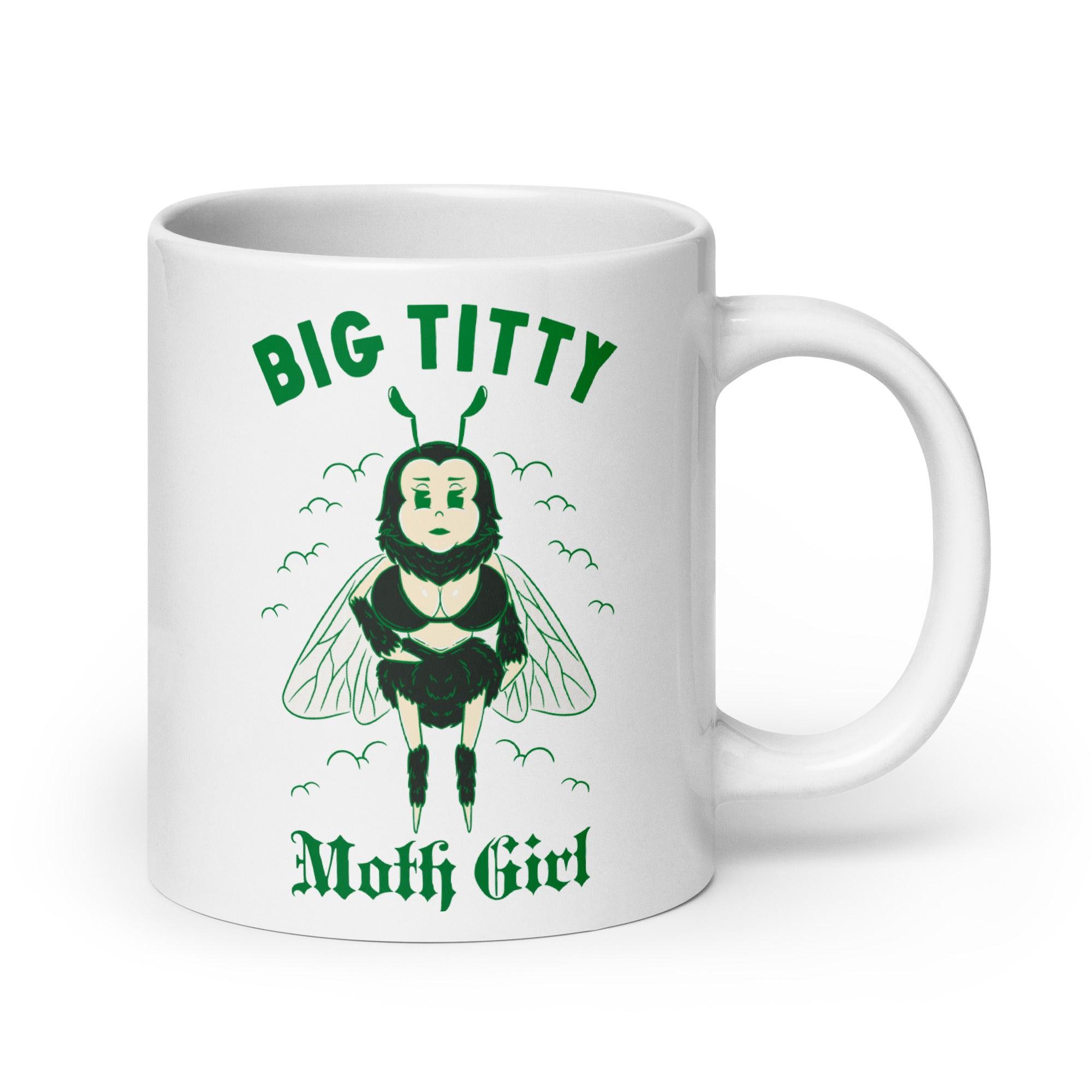 Big Titty Moth Girl White glossy mug - Orbital Clothing