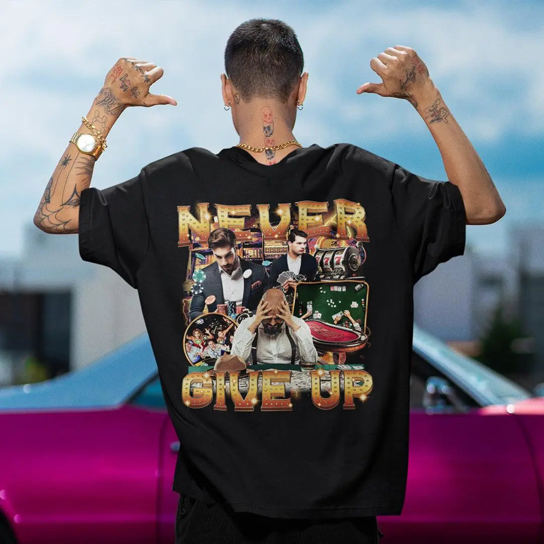 Never GIve Up T-Shirt (backprint) - Orbital Clothing