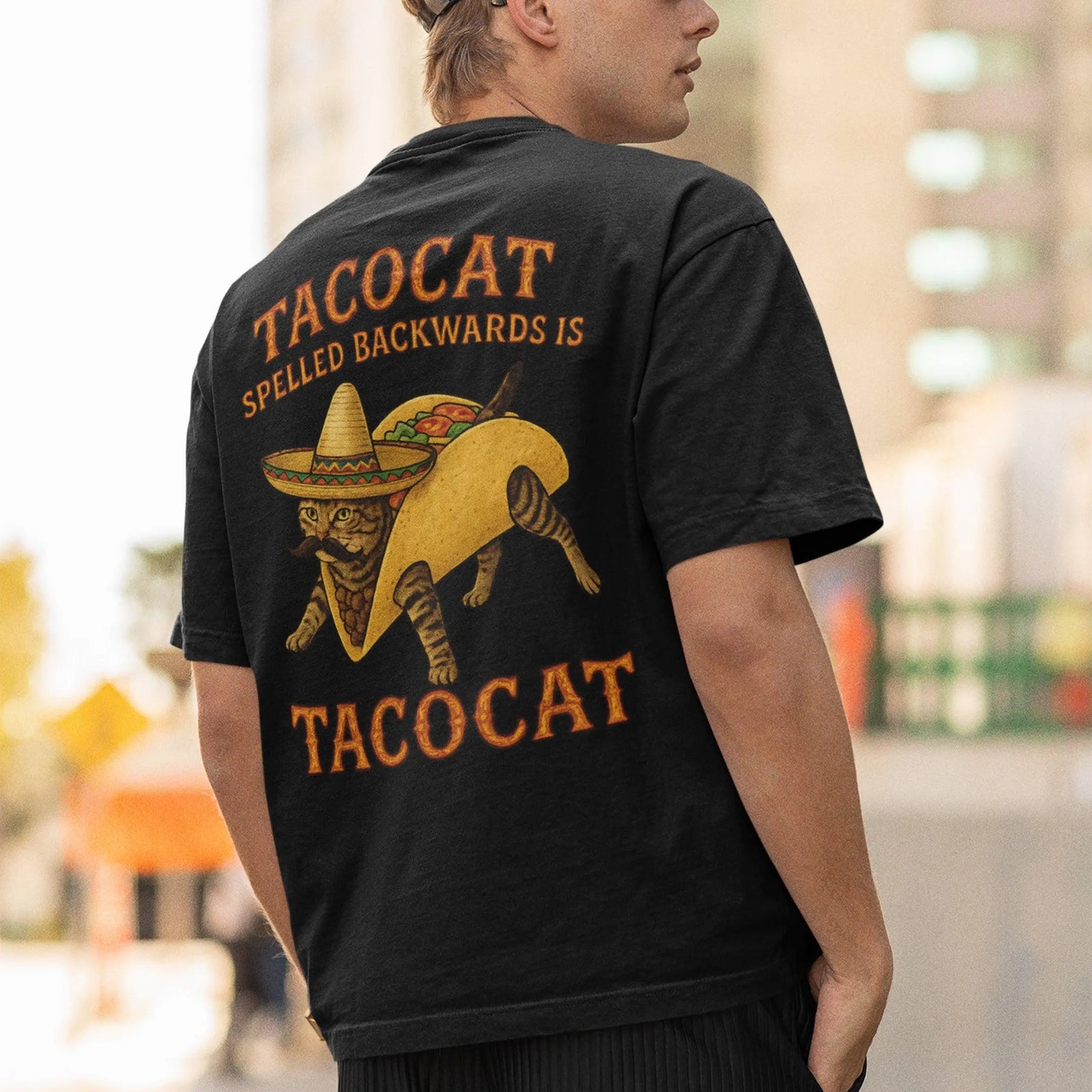Tacocat spelled backwards is tacocat T-Shirt (backprint) - Orbital Clothing