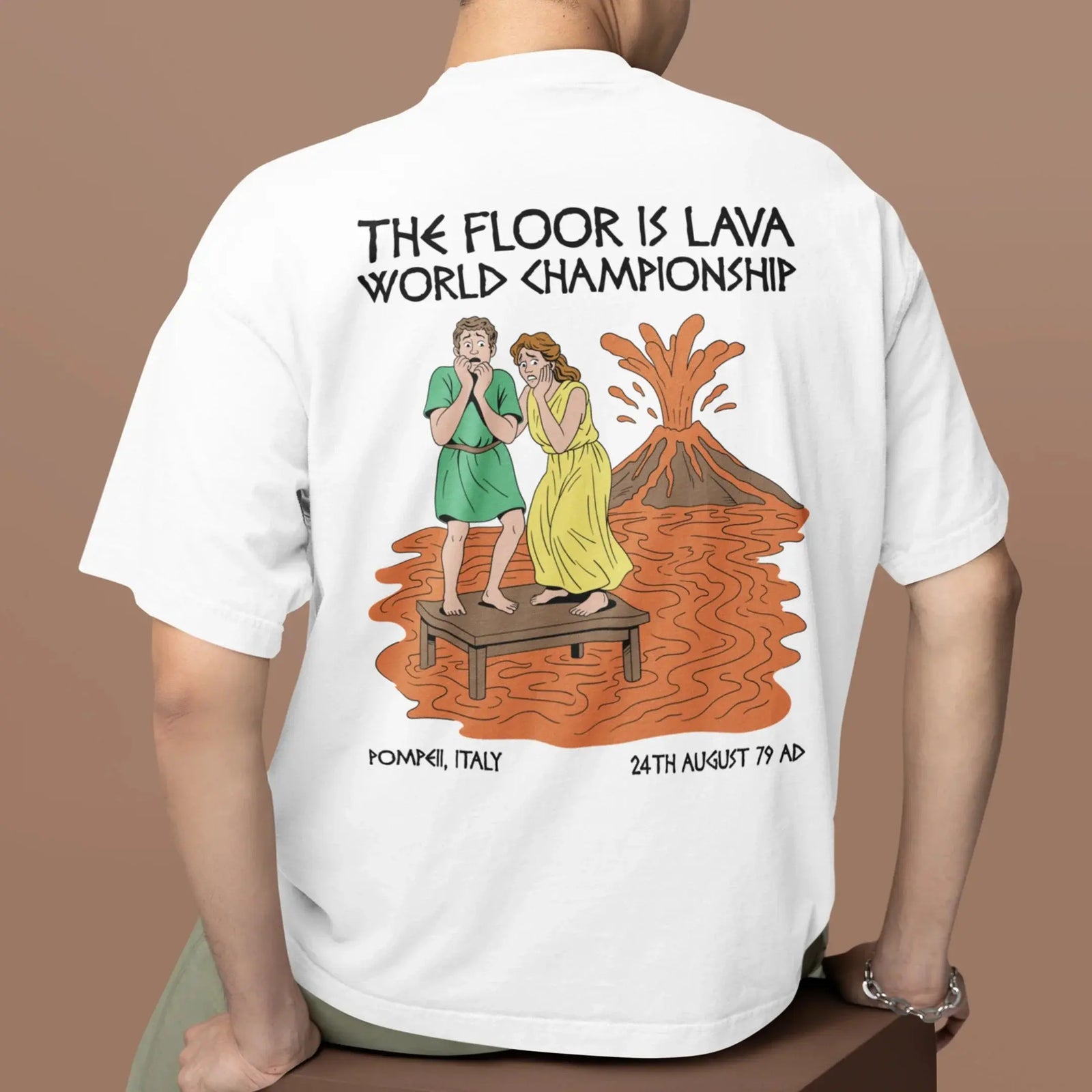 The floor is lava World Champsionship (Pompeii Vesuvius) T-Shirt (backprint) - Orbital Clothing