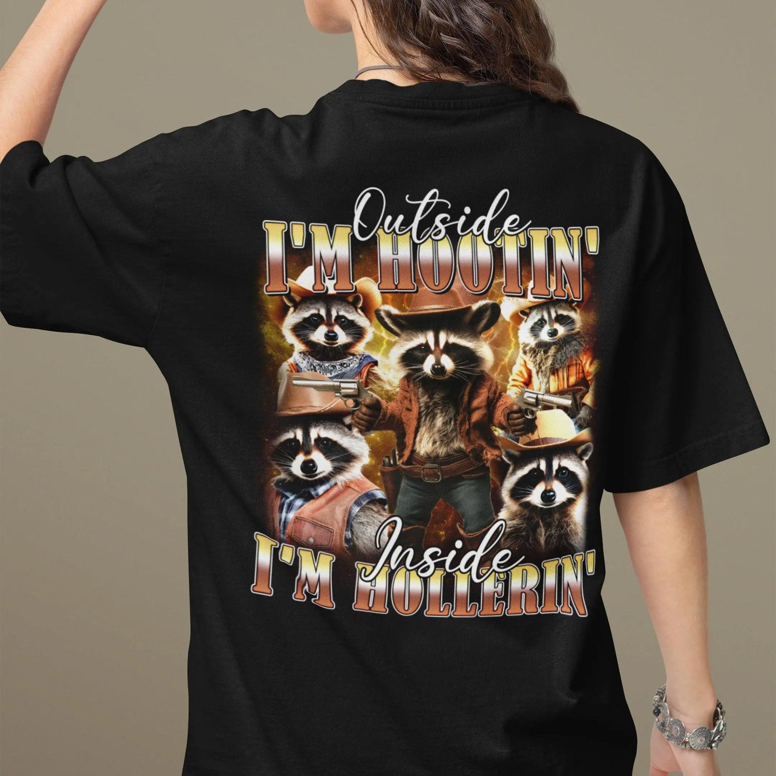Outside I'm Hootin' Inside I'm Hollerin T-Shirt (backprint) - Orbital Clothing