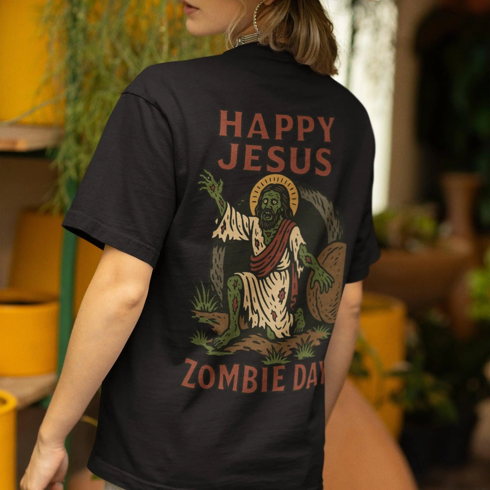 Happy Jesus Zombie Day T-Shirt (backprint) - Orbital Clothing