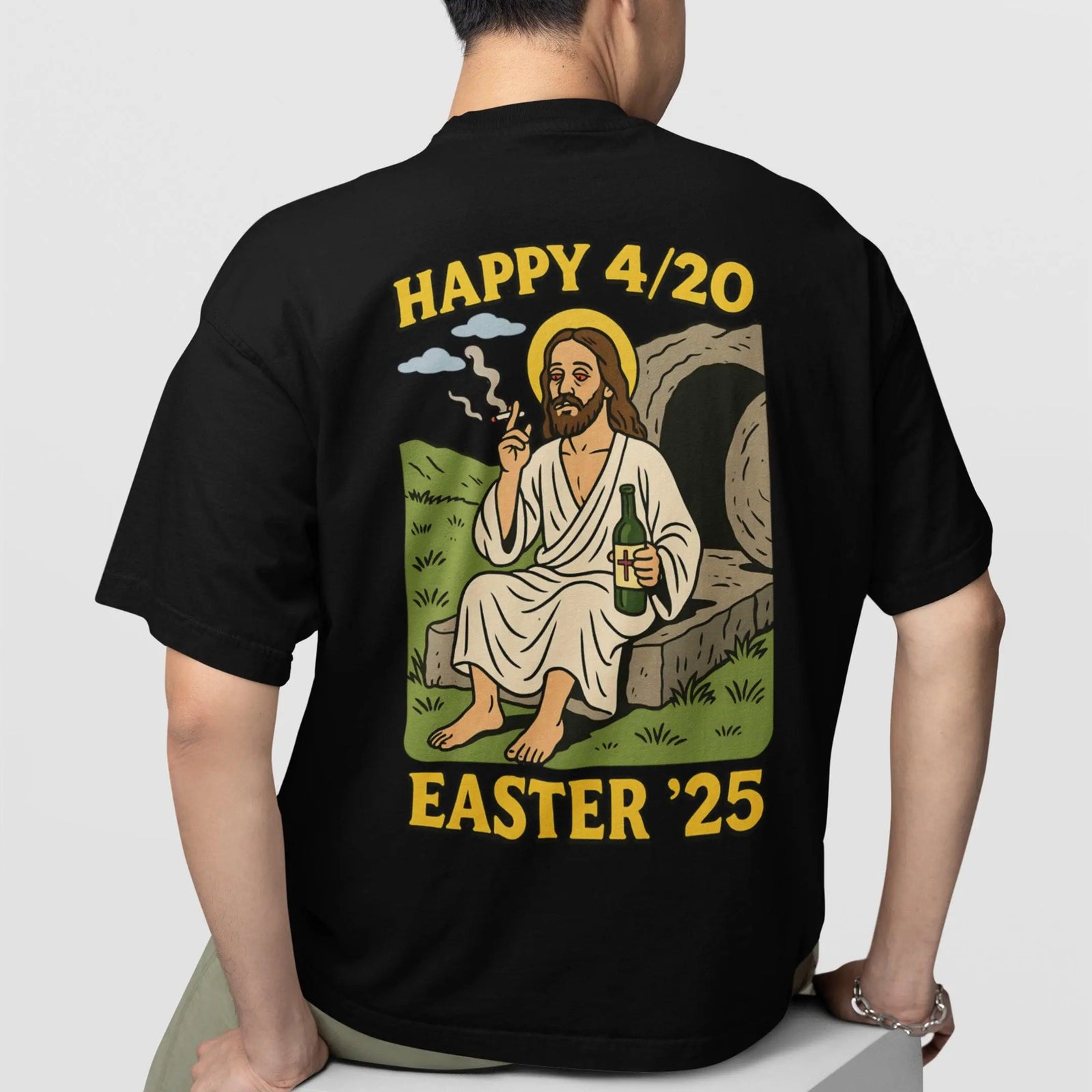 Happy 4_20 Easter '25 Jesus T-Shirt (backprint) - Orbital Clothing