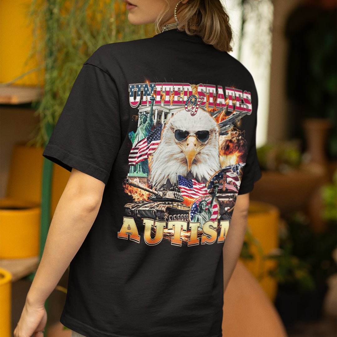 United States of Autism T-Shirt (backprint) Orbital Clothing