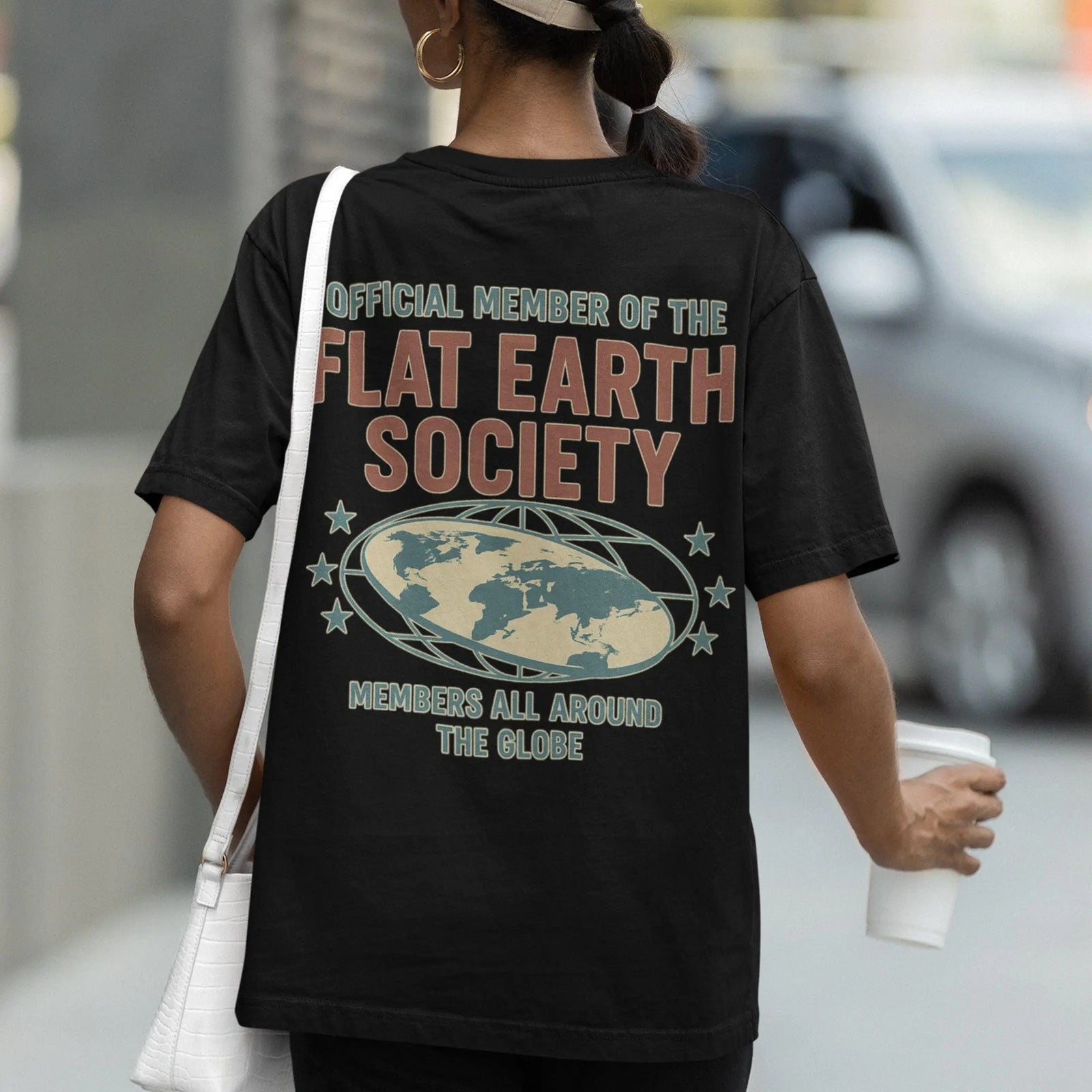 Offcial Member of the Flat Earth Society T-Shirt (backprint) - Orbital Clothing