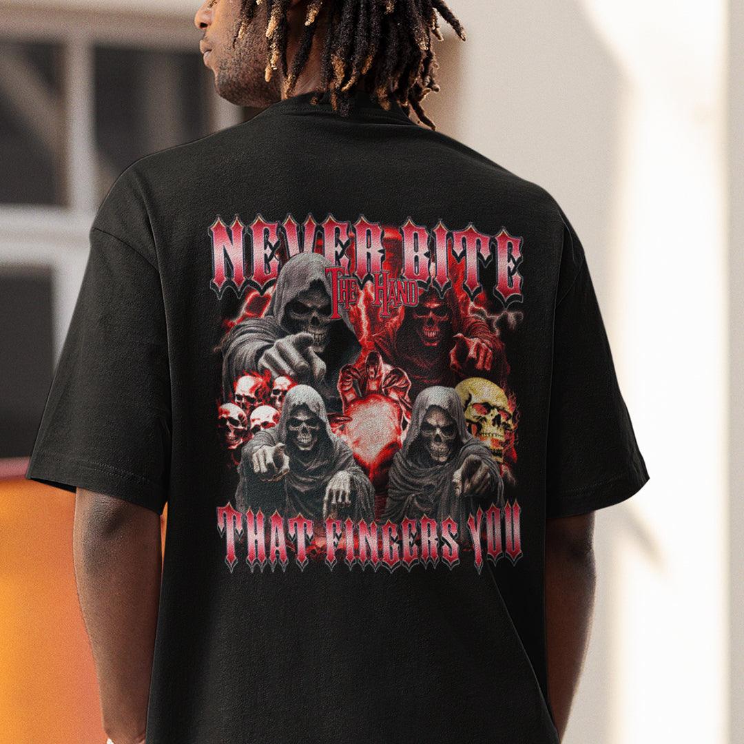 Never Bite the Hand that Fingers You T-Shirt (backprint)