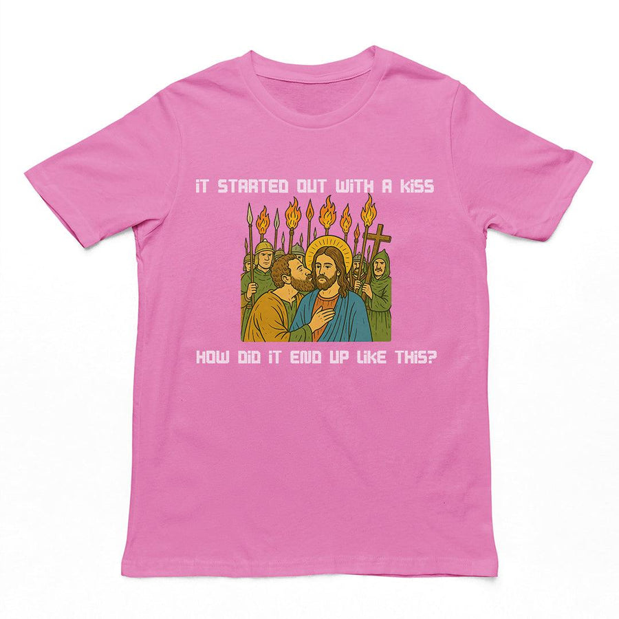 It was only a kiss How did it end up like this Jesus & Judas T-Shirt - Orbital Clothing