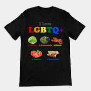 Ich liebe LGBTQ+ Salat Guacamole Speck Tomaten Quesadilla T-Shirt (Rückenaufdruck)