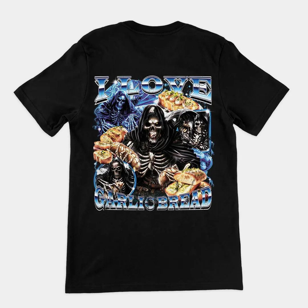 I Love Garlic Bread t-shirt (backprint) - Orbital Clothing