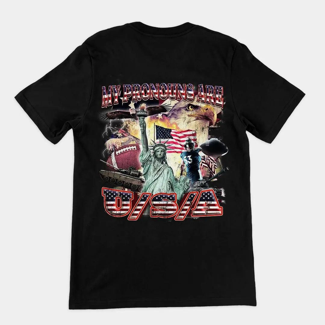 My Pronouns are USA t-shirt (backprint) - Orbital Clothing