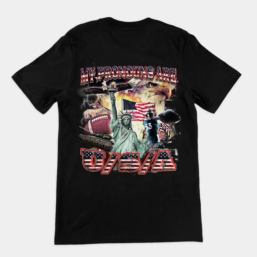 My Pronouns are USA t-shirt (backprint) - Orbital Clothing