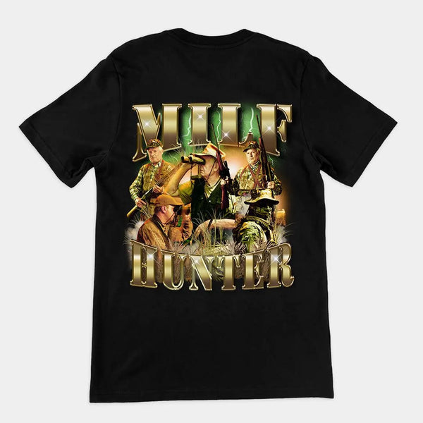 Funny Meme Milf Hunter t-shirt (backprint), Black / S