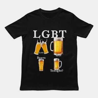 Funny "LGBT - Lets Get Beers Tonight" drinking pun graphic printed on a black premium heavy cotton t-shirt.