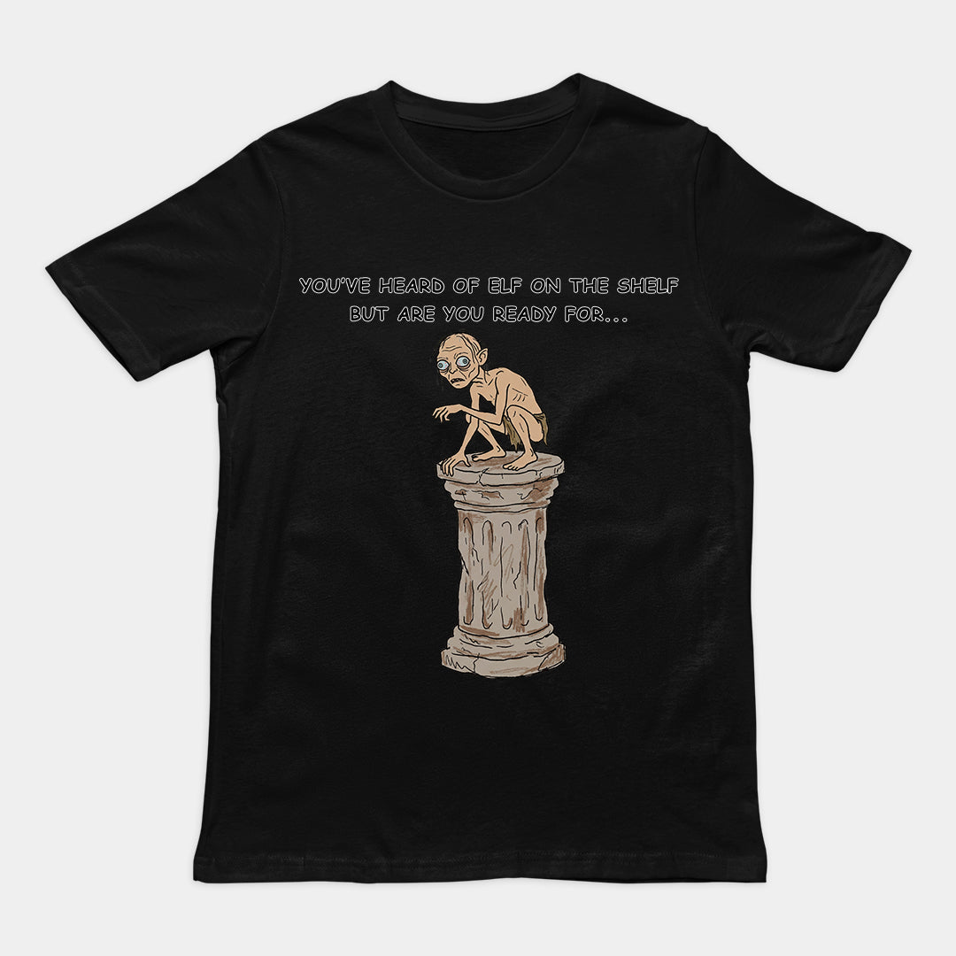 You've heard of elf on the shelf but are you ready for Gollum on a Collumn T-Shirt Orbital Clothing