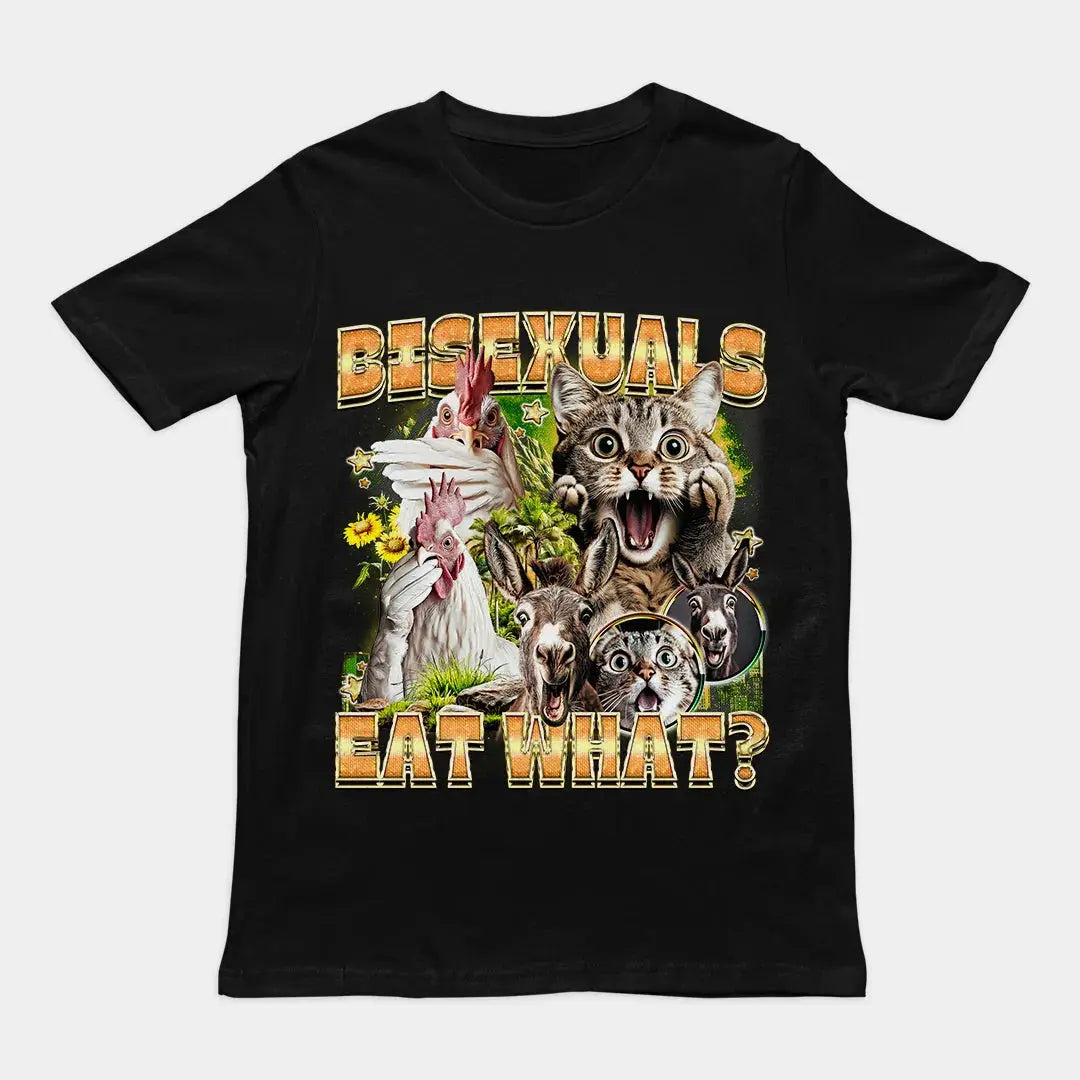 Bisexuals Eat What? (vintage style) T-Shirt - Orbital Clothing