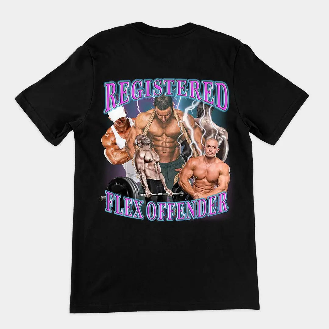 Registered Flex Offender t-shirt (backprint) - Orbital Clothing