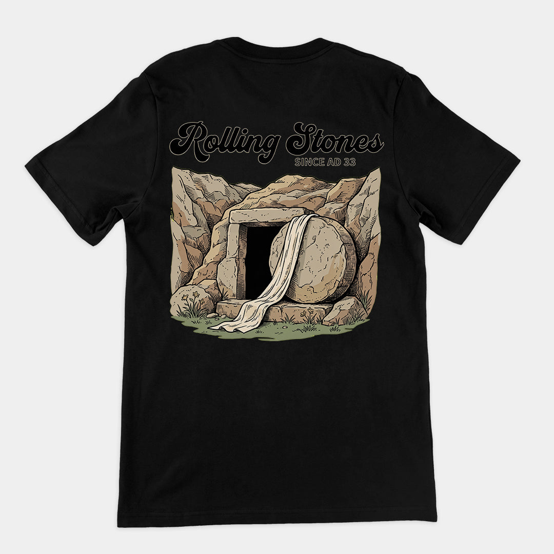 Rolling Stones since AD 33 (Jesus Resurrection) T-Shirt (backprint) Orbital Clothing