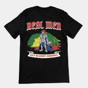 T-Shirt „Echte Männer bekommen blutige Schwerter“ (Rückenaufdruck)