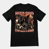 Rizz God (I Can't Speak to Women) T-Shirt (Rückenaufdruck) - Schwarz / S