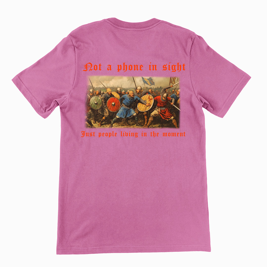 Not a phone in sight just people living in the moment T-Shirt (backprint)