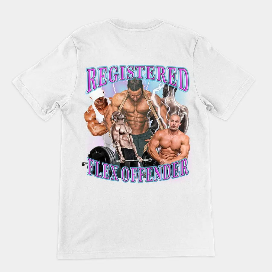 Registered Flex Offender t-shirt (backprint) - Orbital Clothing
