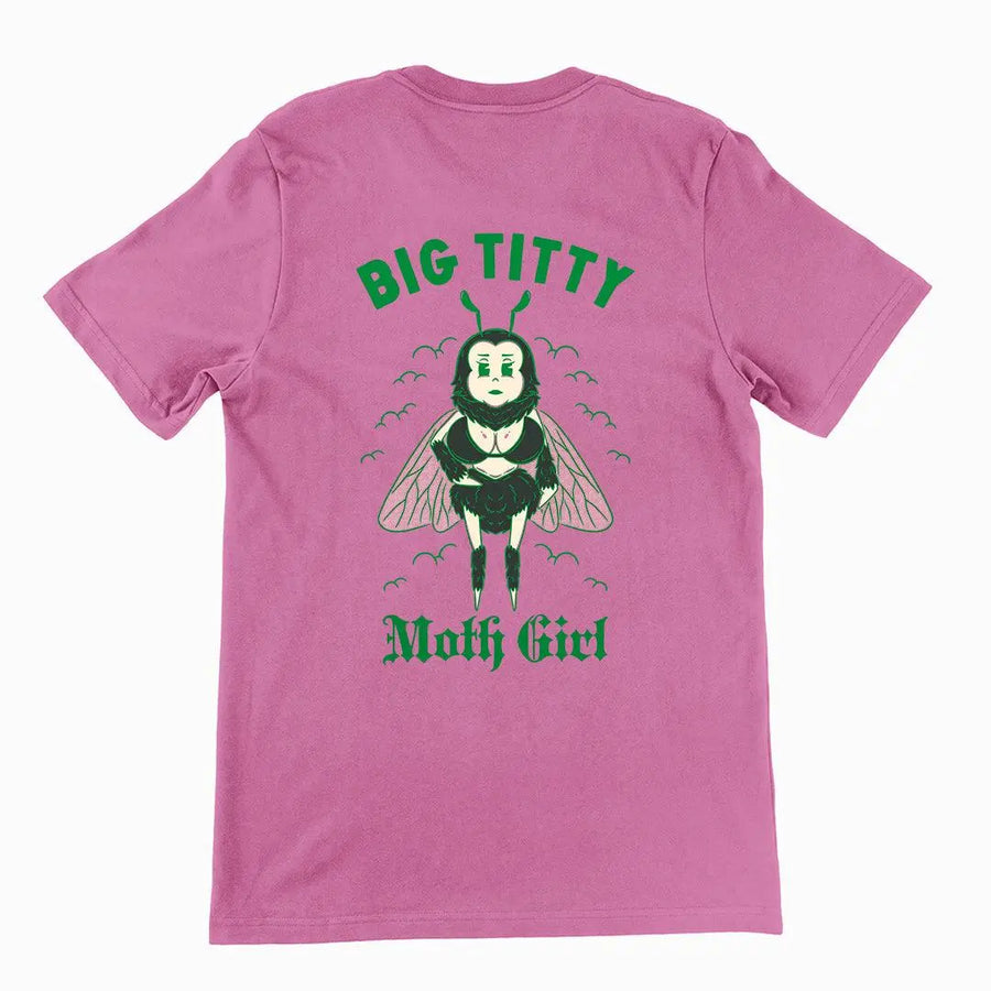 Big Titty Moth Girl t-shirt (backprint) - Orbital Clothing
