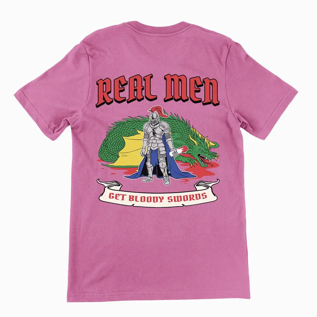 Real Men Get Bloody Swords t-shirt (backprint) - Orbital Clothing