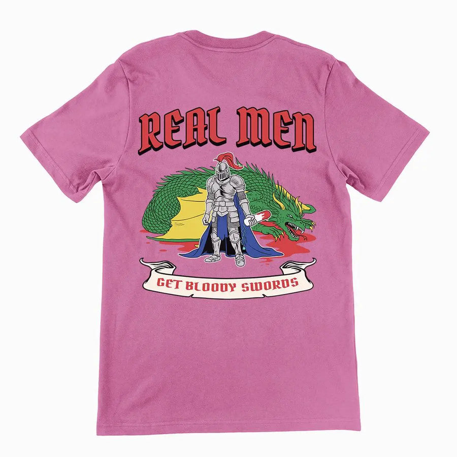 Real Men Get Bloody Swords t-shirt (backprint) - Orbital Clothing