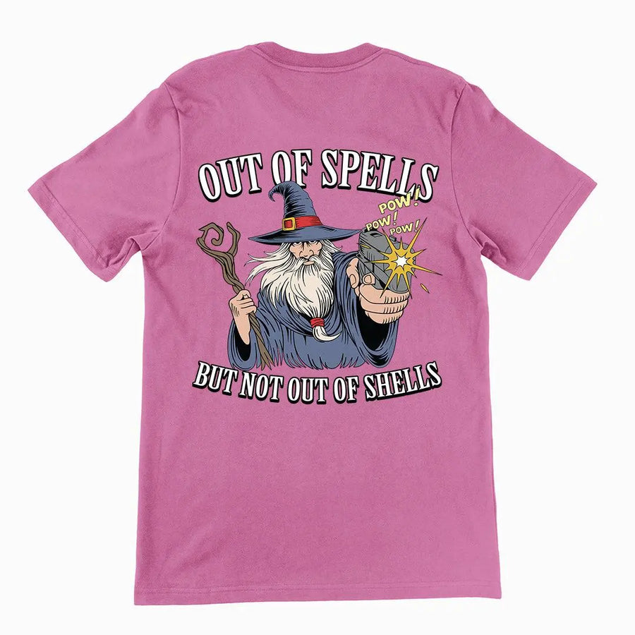 Out of Spells but Not Out of Shells T-Shirt (backprint) - Orbital Clothing
