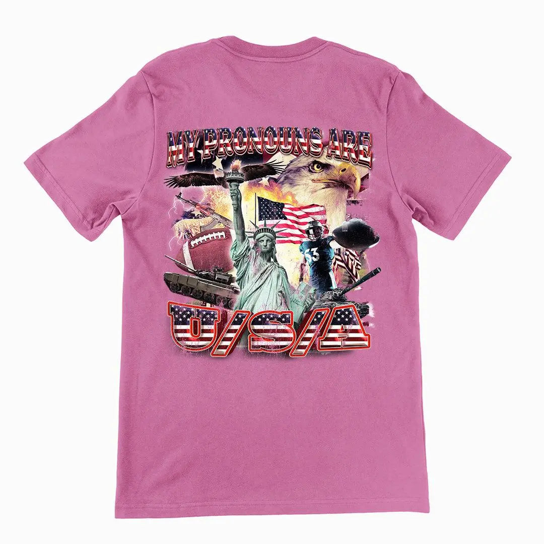 My Pronouns are USA t-shirt (backprint) - Orbital Clothing
