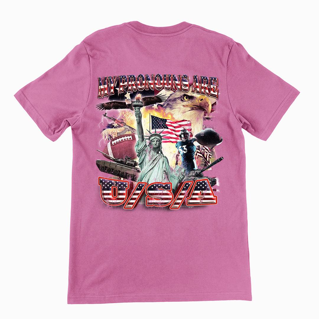 My Pronouns are USA t-shirt (backprint) - Orbital Clothing