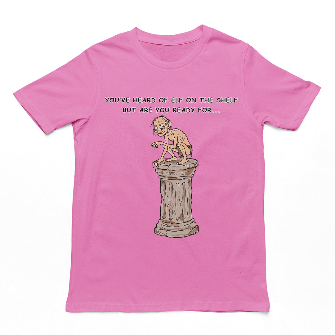 You've heard of elf on the shelf but are you ready for Gollum on a Collumn T-Shirt Orbital Clothing