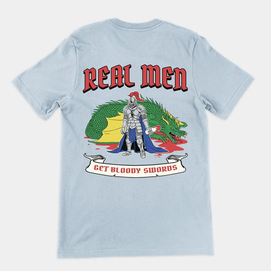 Real Men Get Bloody Swords t-shirt (backprint) - Orbital Clothing